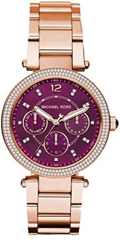  Shop Authentic Michael Kors Mini Parker Multi-Function Plum Mother of Pearl Dial Rose Gold Steel Strap Watch For Women - MK6403 - Luxxuri