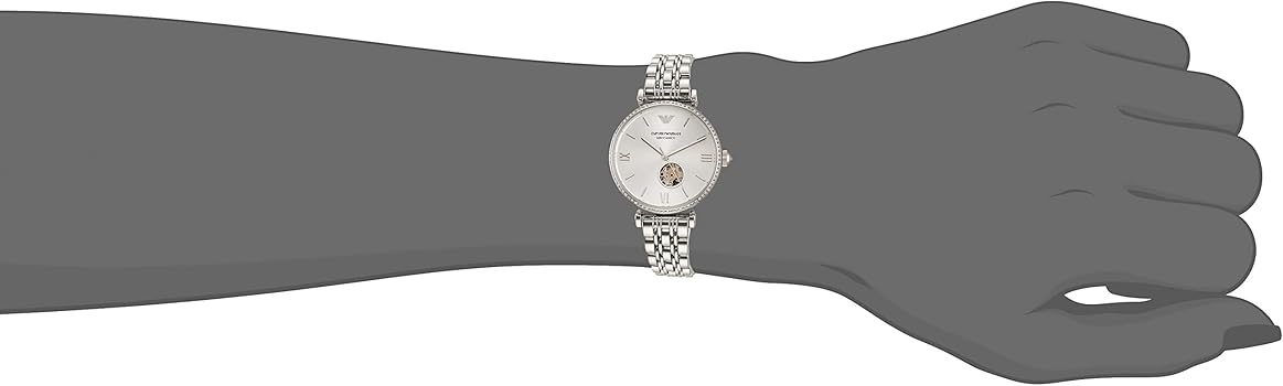 Emporio Armani Gianni T-Bar Automatic Silver Dial Silver Steel Strap Watch For Women - AR60022