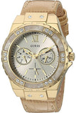  Shop Authentic Guess Limelight Quartz Silver Dial Golden Leather Strap Watch For Women - W0775L2 - Luxxuri