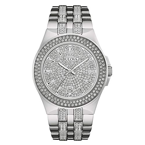  Shop Authentic Bulova Crystal Pave Silver Dial Silver Steel Strap Watch for Men - 96B235 - Luxxuri