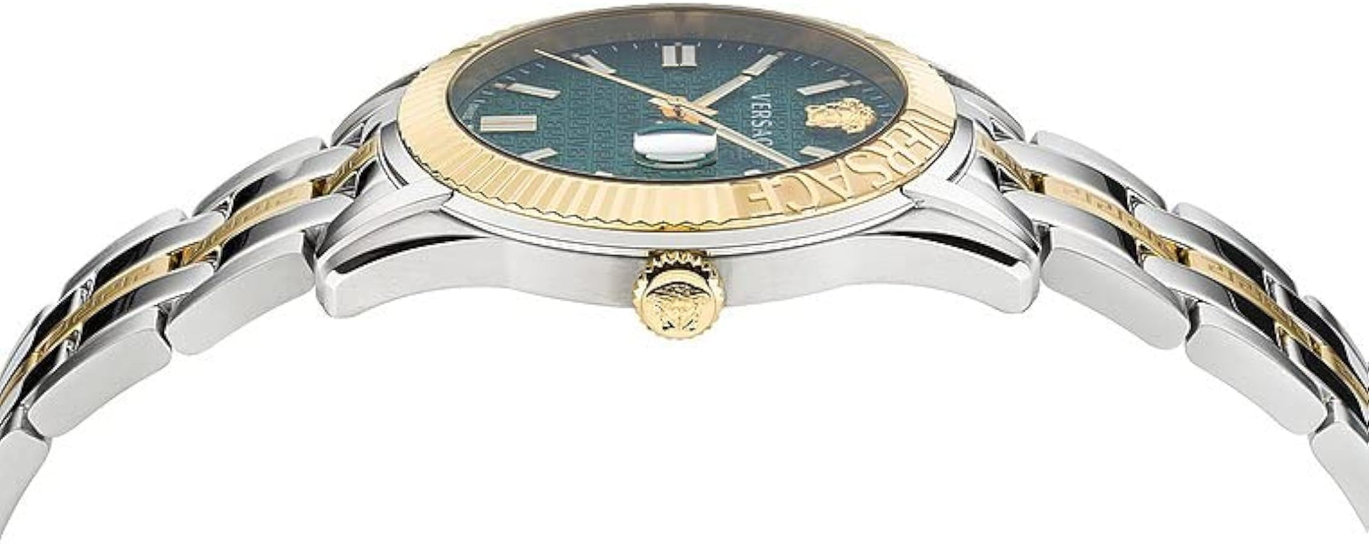  Shop Authentic Versace Greca Time Quartz Green Dial Two Tone Steel Strap Watch For Men - VE3K00422 - Luxxuri
