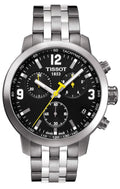 Tissot PRC 200 Chronograph Black Dial Silver Steel Strap Watch For Men - T055.417.11.057.00