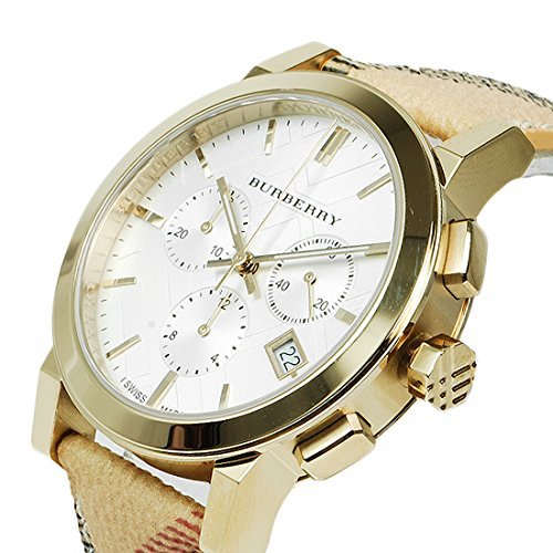  Shop Authentic Burberry The City White Dial Haymarket Beige Leather Strap Watch for Women - BU9752 - Luxxuri