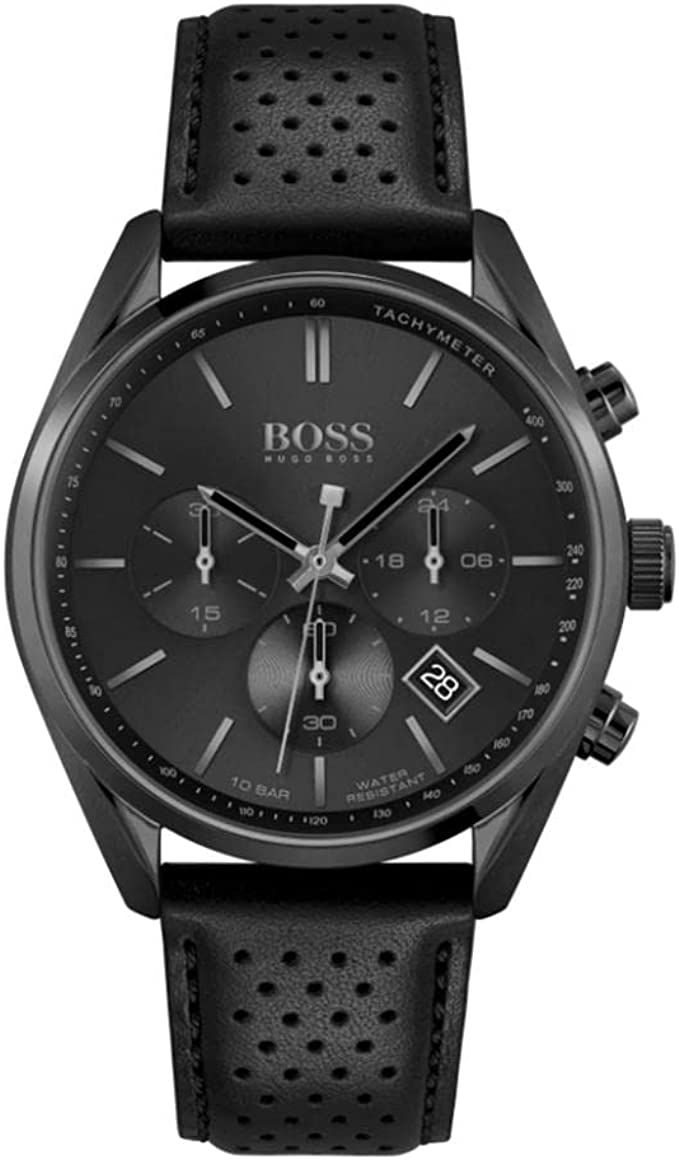  Shop Authentic Hugo Boss Champion Black Dial Black Leather Strap Watch for Men - 1513880 - Luxxuri