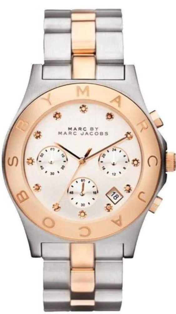  Shop Authentic Marc Jacobs Blade Chronograph Silver Dial Two Tone Steel Strap Watch for Women - MBM3178 - Luxxuri