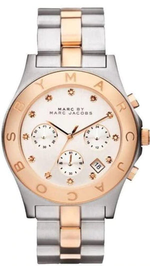  Shop Authentic Marc Jacobs Blade Chronograph Silver Dial Two Tone Steel Strap Watch for Women - MBM3178 - Luxxuri