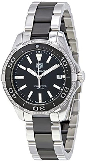  Shop Authentic Tag Heuer Aquaracer Quartz Diamonds Black Dial Two Tone Steel Strap Watch for Women - WAY131G.BA0913 - Luxxuri