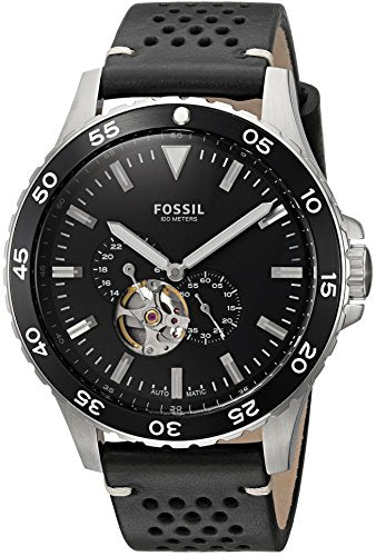  Shop Authentic Fossil Crewmaster Sports Automatic Black Dial Black Leather Strap Watch for Men - ME3148 - Luxxuri