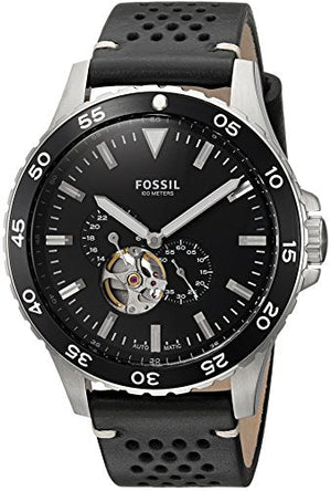  Shop Authentic Fossil Crewmaster Sports Automatic Black Dial Black Leather Strap Watch for Men - ME3148 - Luxxuri