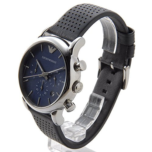  Shop Authentic Emporio Armani Luigi Chronograph Blue Dial Black Leather Strap Watch For Men - AR1736 - Luxxuri