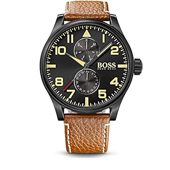  Shop Authentic Hugo Boss Aeroliner Maxx Chronograph Black Dial Brown Leather Strap Watch For Men - 1513082 - Luxxuri