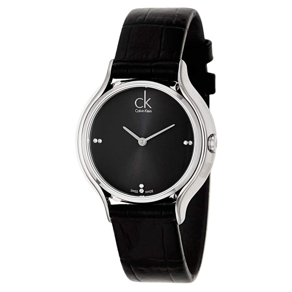  Shop Authentic Calvin Klein Skirt Black Dial Black Leather Strap Watch for Women - K2U231CS - Luxxuri
