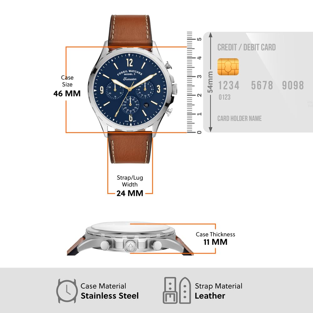  Shop Authentic Fossil Forrester Chronograph Blue Dial Brown Leather Strap Watch for Men -  S5607 - Luxxuri