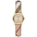 Shop Authentic Burberry The City Gold Dial Haymarket Brown Leather Strap Watch for Women - BU9219 - Luxxuri