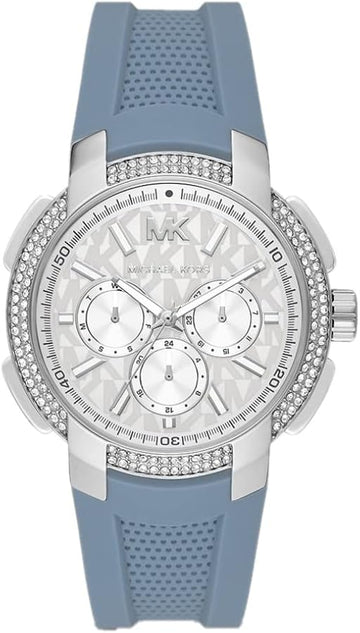  Shop Authentic Michael Kors Sidney Multifunction Crystals Silver Dial Blue Rubber Strap Watch for Women - MK7220 - Luxxuri