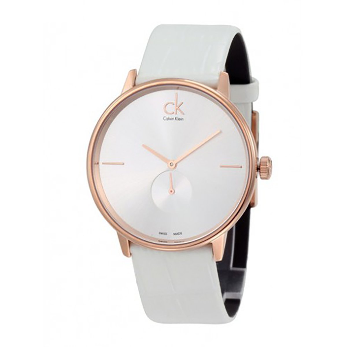  Shop Authentic Calvin Klein Accent Silver Dial White Leather Strap Watch for Women - K2Y216K6 - Luxxuri