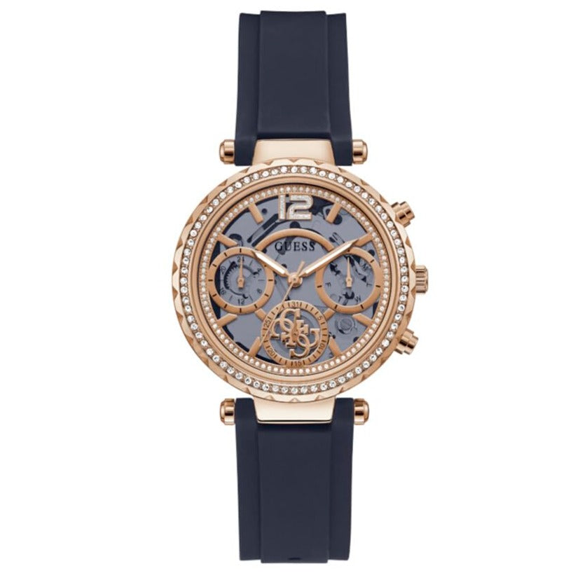  Shop Authentic Guess Solistice Diamonds Roe Gold Dial Black Rubber Strap Watch for Women - GW0484L2 - Luxxuri