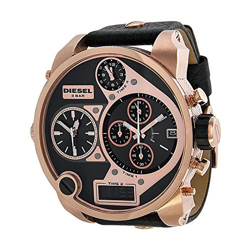  Shop Authentic Diesel Big Daddy Gold & Black Dial Black Leather Strap Watch For Men - DZ7261 - Luxxuri