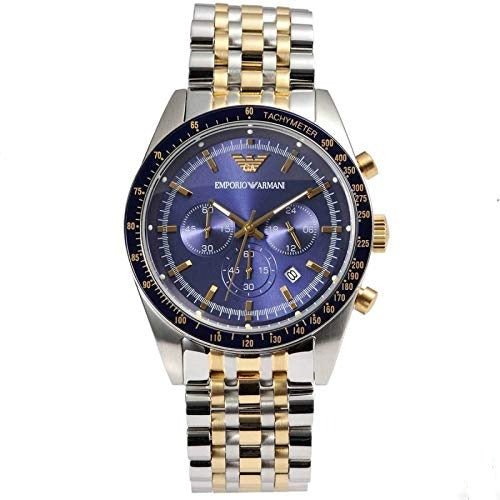  Shop Authentic Emporio Armani Tazio Chronograph Blue Dial Two Tone Stainless Steel Watch For Men - AR6088 - Luxxuri