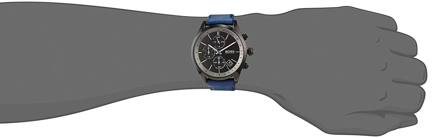  Shop Authentic Hugo Boss Grand Prix Chronograph Black Dial Blue Leather Strap Watch for Men - 1513563 - Luxxuri