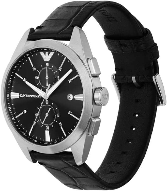 Emporio Armani Claudio Chronograph Black Dial Black Leather Strap Watch For Men - AR11542