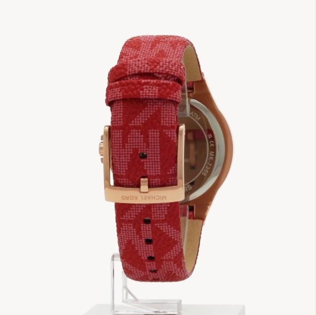  Shop Authentic Michael Kors Lennox Three Hand Silver Dial Red Leather Strap Watch For Women - MK7308 - Luxxuri