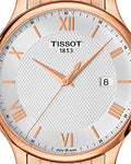 Tissot T Classic Tradition White Dial Rose Gold Steel Strap Watch For Women - T063.610.33.038.00