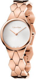  Shop Authentic Calvin Klein Snake Silver Dial Rose Gold Steel Strap Watch For Women - K6E23646 - Luxxuri