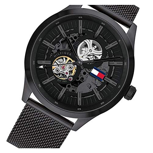  Shop Authentic Tommy Hilfiger Spencer Skeleton Black Dial Black Mesh Bracelet Watch for Men - 1791644 - Luxxuri