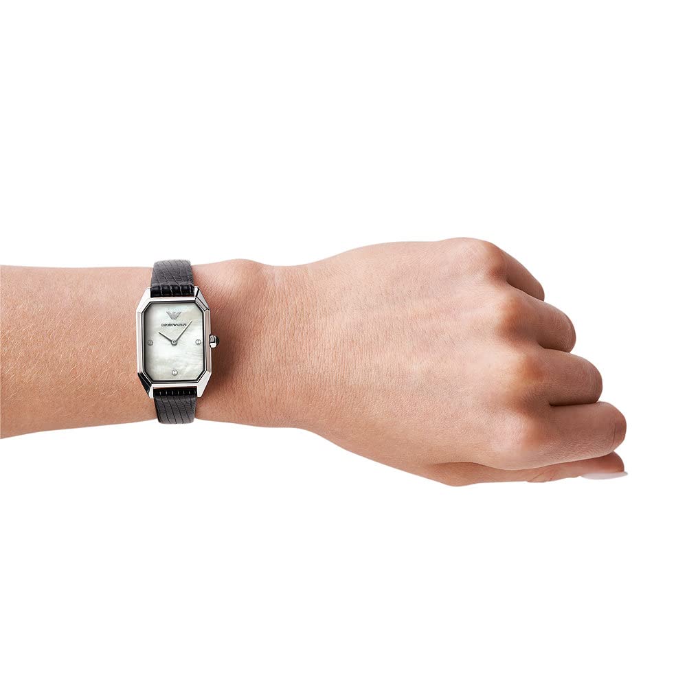  Shop Authentic Emporio Armani Gioia Analog Mother of Pearl Dial Black Leather Strap Watch For Women - AR11148 - Luxxuri