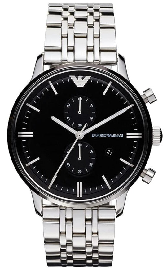  Shop Authentic Emporio Armani Chronograph Black Dial Silver Steel Strap Watch For Men - AR0389 - Luxxuri