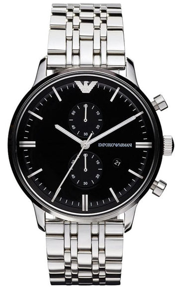  Shop Authentic Emporio Armani Chronograph Black Dial Silver Steel Strap Watch For Men - AR0389 - Luxxuri