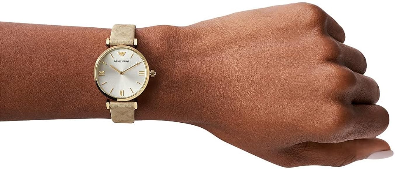  Shop Authentic Emporio Armani Gianni T Bar Analog Silver Dial Beige Leather Strap Watch For Women - AR11127 - Luxxuri