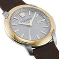  Shop Authentic Versace V-Urban Quartz Grey Dial Brown Leather Strap Watch for Men - VELQ00219 - Luxxuri