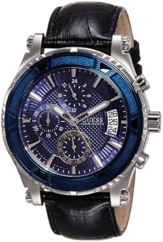  Shop Authentic Guess Pinnacle Chronograph Quartz Blue Dial Black Leather Strap Watch For Men - W0673G4 - Luxxuri