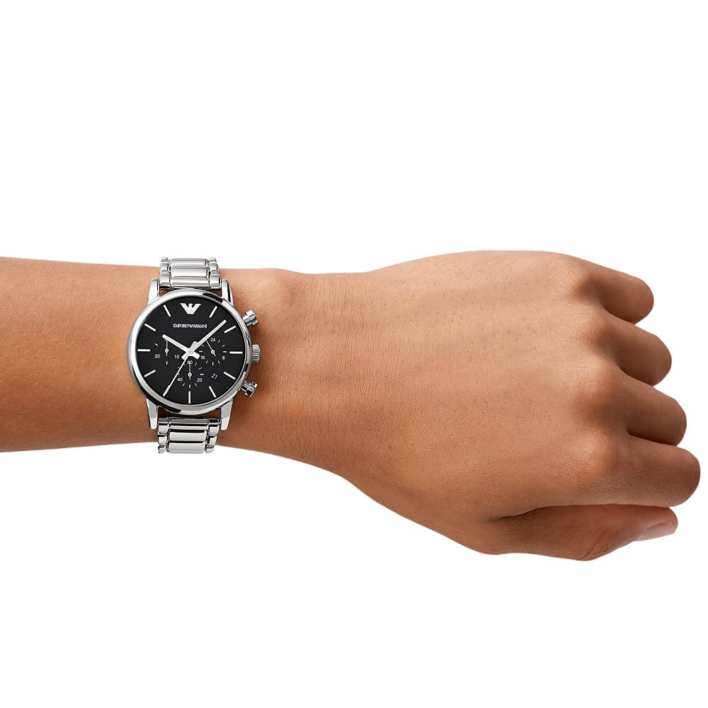  Shop Authentic Emporio Armani Chronograph Black Dial Silver Steel Strap Watch For Men - AR1853 - Luxxuri