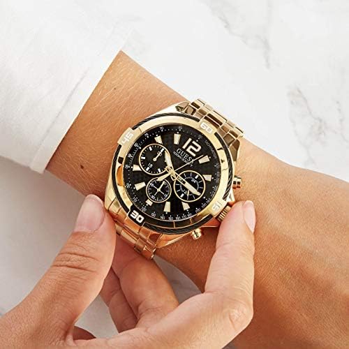 Guess Surge Chronograph Black Dial Gold Steel Strap Watch for Men - W1258G2