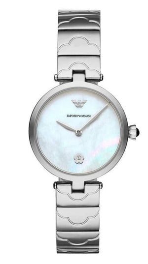  Shop Authentic Emporio Armani Mother of Pearl Dial Silver Steel Strap Watch For Women - AR11235 - Luxxuri