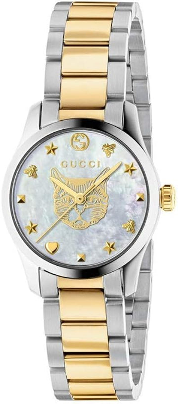  Shop Authentic Gucci G Timeless Quartz Mother of Pearl Dial Two Tone Steel Strap Watch For Women - YA1265012 - Luxxuri