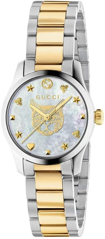  Shop Authentic Gucci G Timeless Quartz Mother of Pearl Dial Two Tone Steel Strap Watch For Women - YA1265012 - Luxxuri