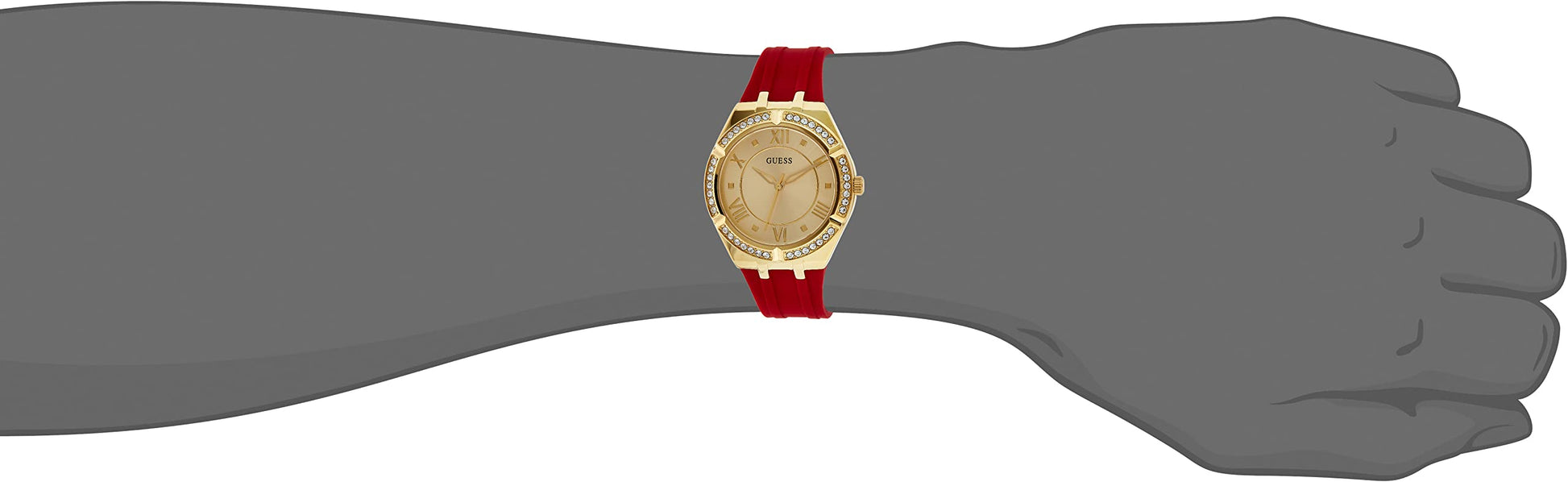  Shop Authentic Guess Cosmo Diamonds Gold Dial Red Rubber Strap Watch for Women - GW0034L6 - Luxxuri