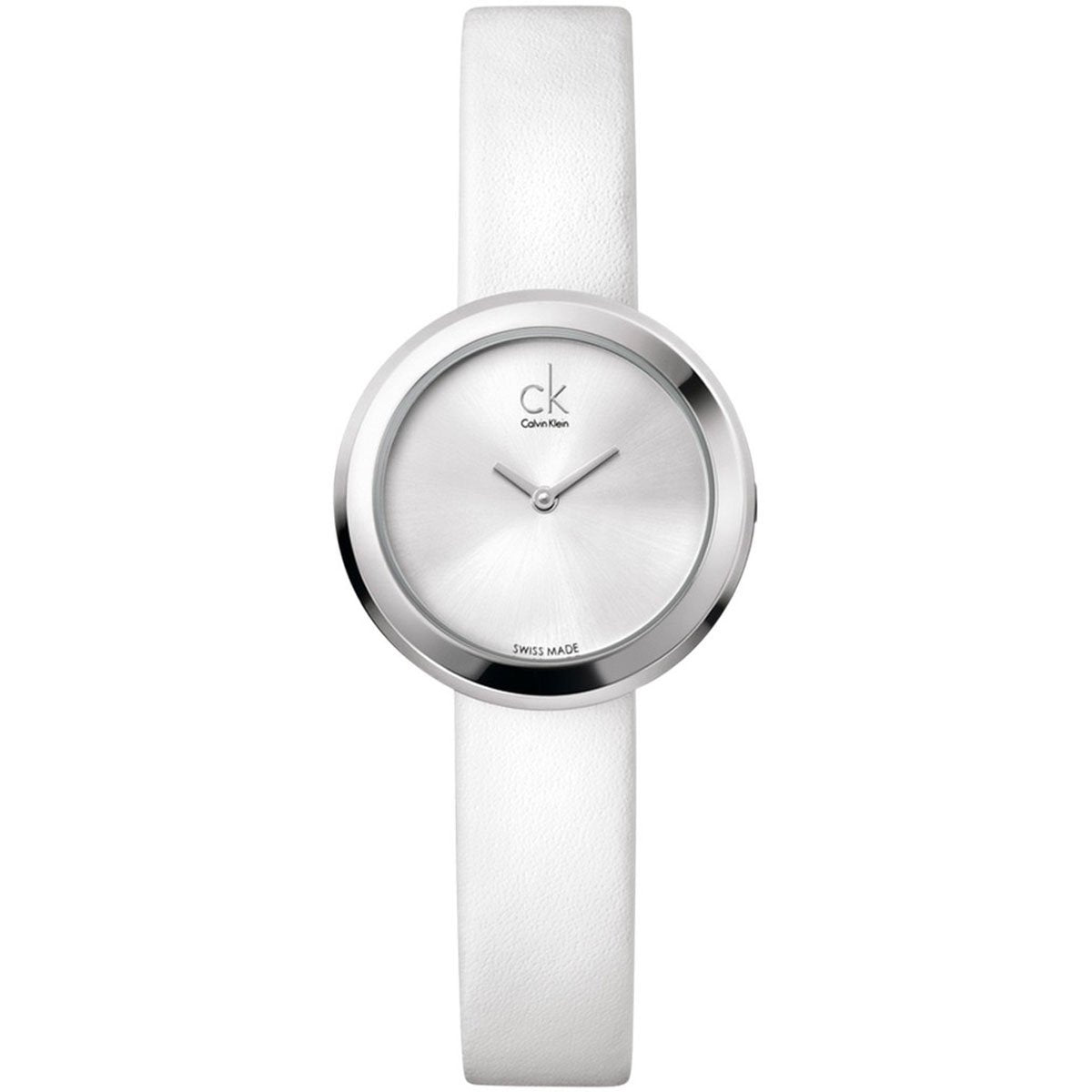  Shop Authentic Calvin Klein Firm Silver Dial White Leather Strap Watch for Women - K3N231L6 - Luxxuri