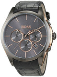  Shop Authentic Hugo Boss Onyx Grey Dial Black Leather Strap Watch for Men - 1513366 - Luxxuri
