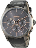  Shop Authentic Hugo Boss Onyx Chronograph Grey Dial Black Leather Strap Watch For Men - HB1513366 - Luxxuri