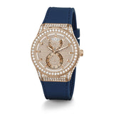  Shop Authentic Guess Multifunction Crystals Rose Gold Dial Blue Rubber Strap Watch For Women - GW0439L4 - Luxxuri