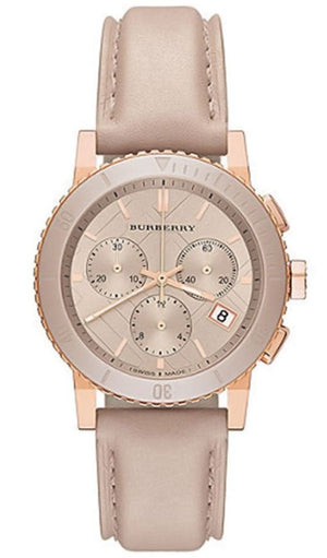  Shop Authentic Burberry Chronograph Rose Gold Dial Beige Leather Strap Watch for Women - BU9704 - Luxxuri