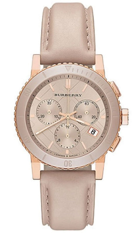  Shop Authentic Burberry Chronograph Rose Gold Dial Beige Leather Strap Watch for Women - BU9704 - Luxxuri