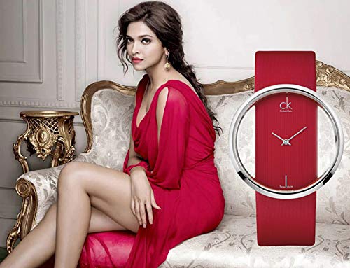  Shop Authentic Calvin Klein Glam Transparent Dial Red Leather Strap Watch for Women - K9423144 - Luxxuri