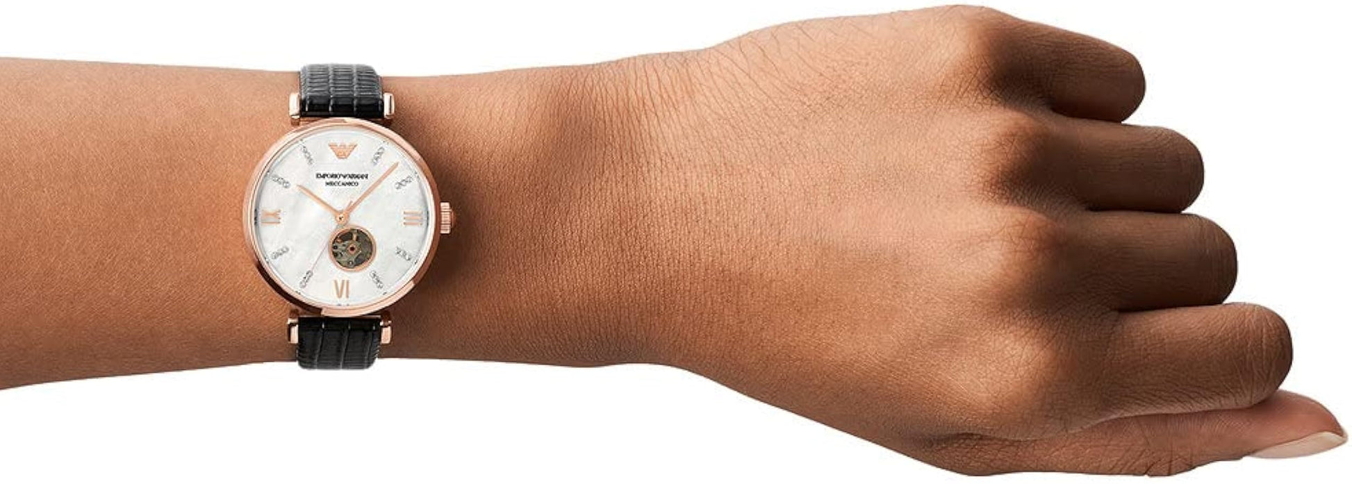  Shop Authentic Emporio Armani Gianni T Bar Mother of Pearl White Dial Black Leather Strap Watch For Women - AR60047 - Luxxuri