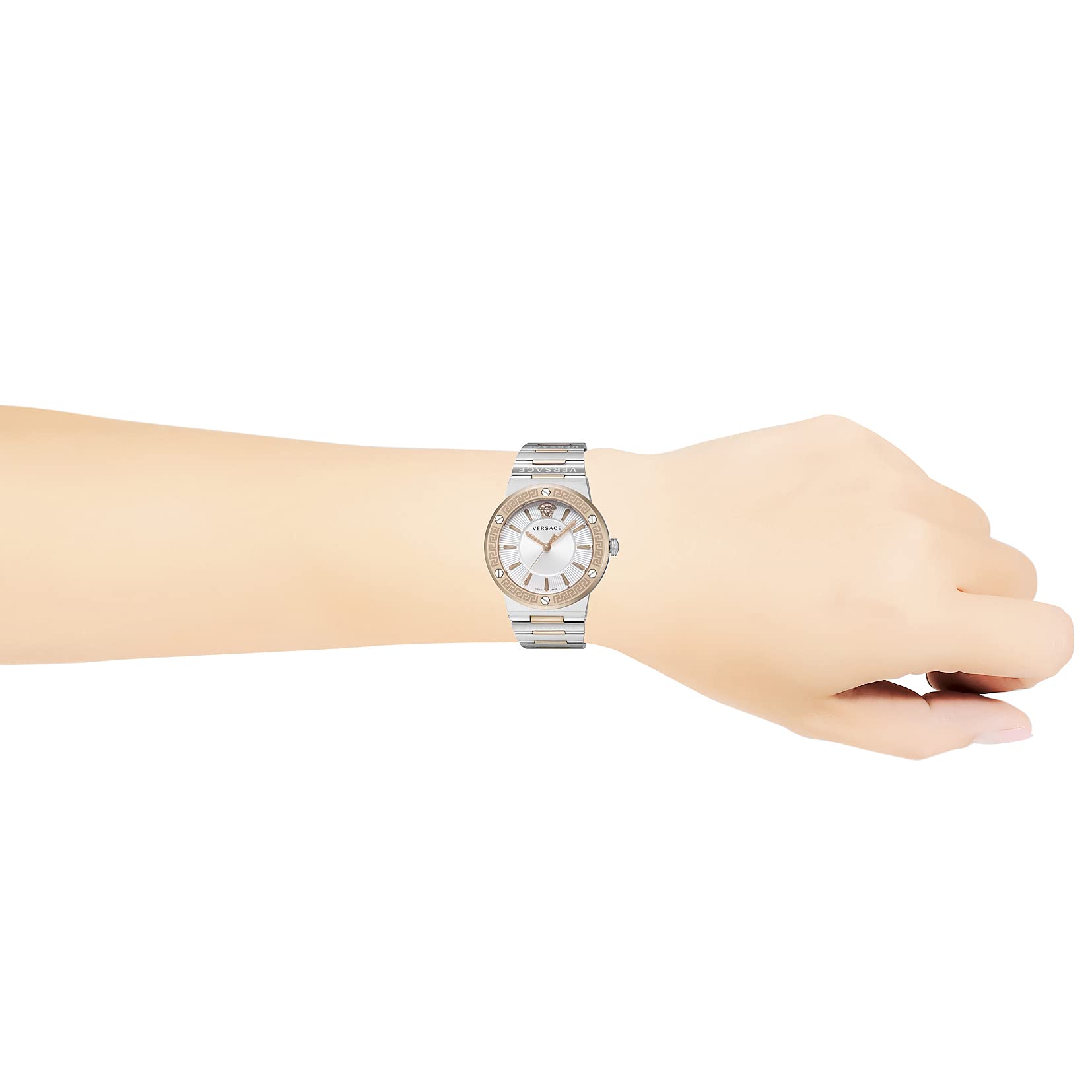  Shop Authentic Versace Greca Quartz White Dial Two Tone Steel Strap Watch For Women - VEVH01020 - Luxxuri